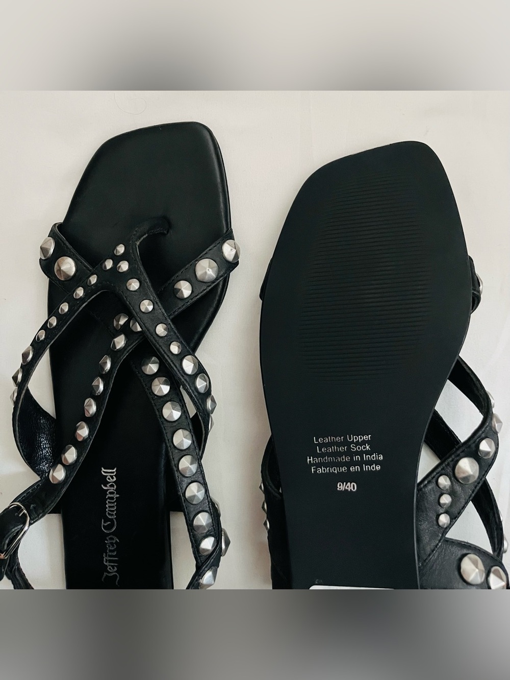 Jeffrey Campbell Black Studded Leather Cross-Strap Sandals Sz 9 - Picture 2 of 2